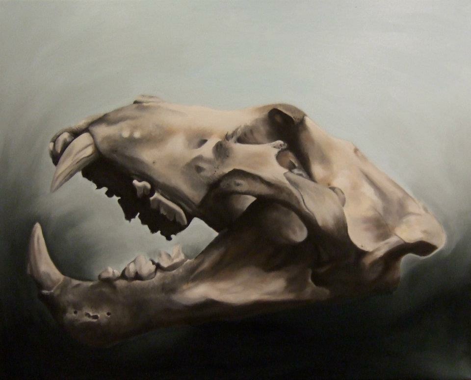 oil painting of a lion skull